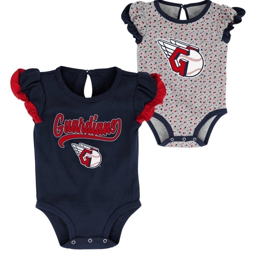 12 Month MLB Licensed Cleveland Guardians 2 Pack Ruffle Creeper Set NWT